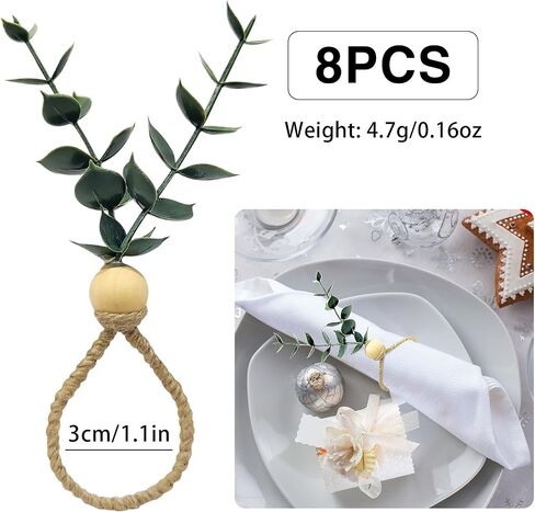 Napkin Rings Set of 8 Eucalyptus Napkin Rings Greenery Leaf Boho Napkin Rings Rustic Farmhouse Wooden Napkin Holders for Weddings Christmas Party Table Decoration in Saudi Arabia