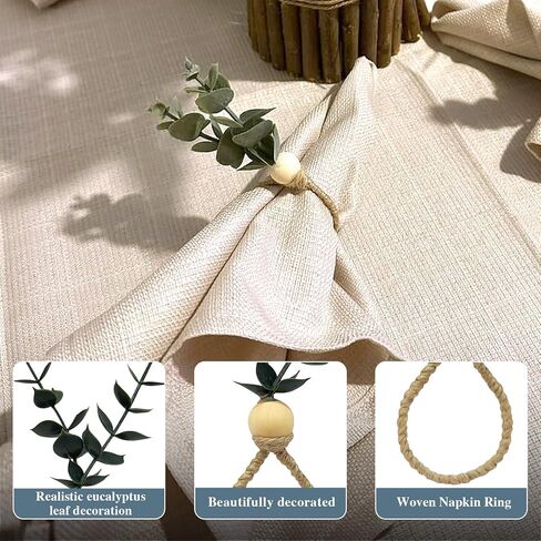 Napkin Rings Set of 8 Eucalyptus Napkin Rings Greenery Leaf Boho Napkin Rings Rustic Farmhouse Wooden Napkin Holders for Weddings Christmas Party Table Decoration in Saudi Arabia