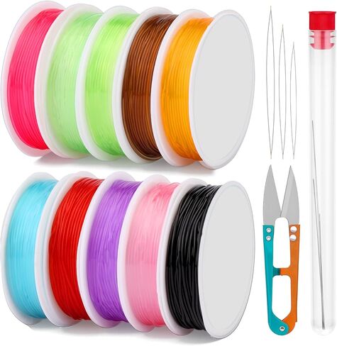 Elastic String for Jewelry Making, String Crystal Elastic Cord, 10 Rolls Color Stretchy String with 3 Pcs Large Eye Beading Needles and Scissors, for Seed Beads, Pony Beads, Bracelets in Kuwait