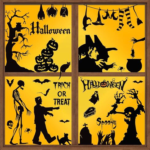 Quera الوحش الأسود نافذة يتمسك نافذة هالوين ملصقات الخفافيش، العناكب أشباح الجماجم، تومبستون القط زومبي، الساحرة القرع صورة ظلية نافذة صائق هالوين حزب سيارة نافذة عرض 8 أوراق in Kuwait