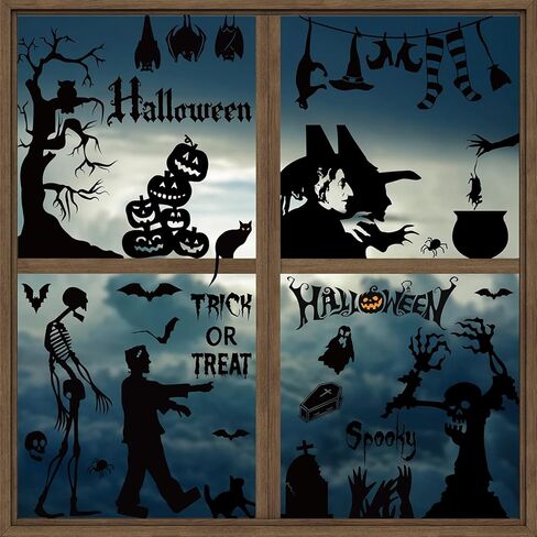 Quera الوحش الأسود نافذة يتمسك نافذة هالوين ملصقات الخفافيش، العناكب أشباح الجماجم، تومبستون القط زومبي، الساحرة القرع صورة ظلية نافذة صائق هالوين حزب سيارة نافذة عرض 8 أوراق in Kuwait