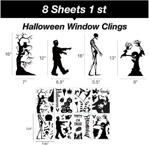 Quera الوحش الأسود نافذة يتمسك نافذة هالوين ملصقات الخفافيش، العناكب أشباح الجماجم، تومبستون القط زومبي، الساحرة القرع صورة ظلية نافذة صائق هالوين حزب سيارة نافذة عرض 8 أوراق in Kuwait