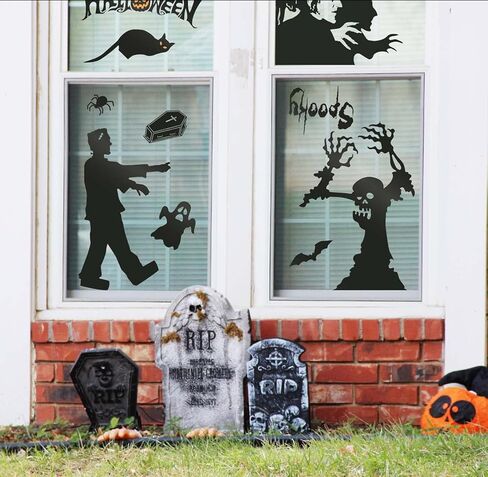 Quera الوحش الأسود نافذة يتمسك نافذة هالوين ملصقات الخفافيش، العناكب أشباح الجماجم، تومبستون القط زومبي، الساحرة القرع صورة ظلية نافذة صائق هالوين حزب سيارة نافذة عرض 8 أوراق in Kuwait