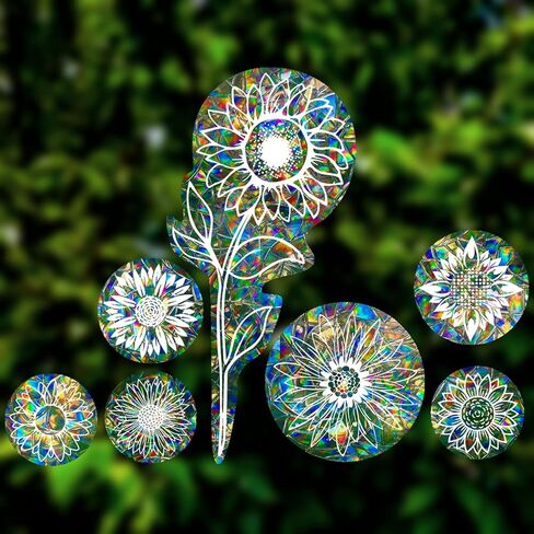 Sunflower Anti-Collision Suncatcher Stickers, Self Adhesive Vinyl Window Clings, Reusable Rainbow Window Decals for Glass Window Home Decor in Saudi Arabia
