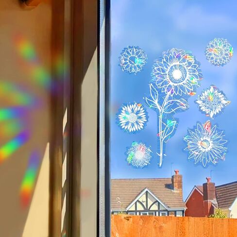 Sunflower Anti-Collision Suncatcher Stickers, Self Adhesive Vinyl Window Clings, Reusable Rainbow Window Decals for Glass Window Home Decor in Saudi Arabia