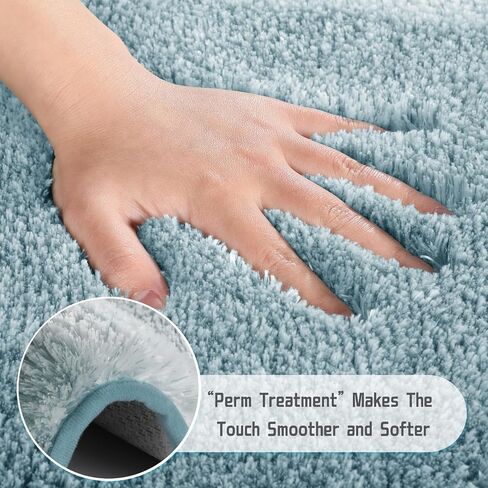Yimobra Luxury Bathroom Rugs Sets 2 Piece, Fluffy Soft Comfortable Absorbent Microfiber Bath Mat Set, Extra Plush Thick Non Slip Shaggy Shower Rug, Machine Wash, 32x20+24x17 Inch, Grey Blue in Kuwait