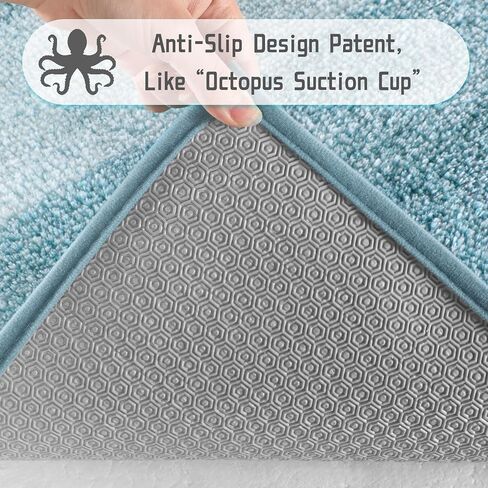Yimobra Luxury Bathroom Rugs Sets 2 Piece, Fluffy Soft Comfortable Absorbent Microfiber Bath Mat Set, Extra Plush Thick Non Slip Shaggy Shower Rug, Machine Wash, 32x20+24x17 Inch, Grey Blue in Kuwait