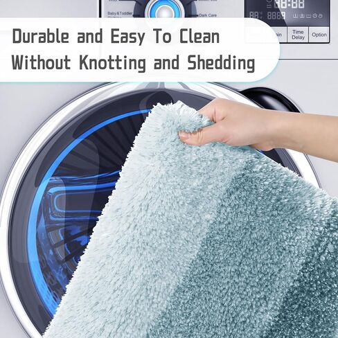 Yimobra Luxury Bathroom Rugs Sets 2 Piece, Fluffy Soft Comfortable Absorbent Microfiber Bath Mat Set, Extra Plush Thick Non Slip Shaggy Shower Rug, Machine Wash, 32x20+24x17 Inch, Grey Blue in Kuwait