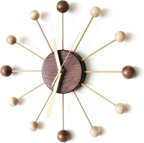 SHISEDECO Art Ball Clock in Wood and Bamboo, Decorative Modern Silent Wall Clock for Home,Bedroom,Kitchen,Living Room,Office etc. - Creative Wooden Mid Century Retro Design (Wood Bamboo Natural) in Saudi Arabia