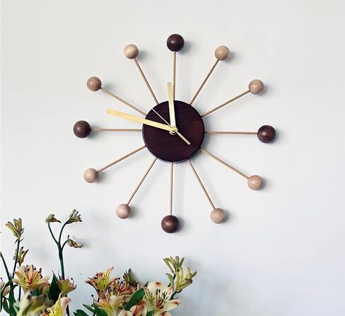 SHISEDECO Art Ball Clock in Wood and Bamboo, Decorative Modern Silent Wall Clock for Home,Bedroom,Kitchen,Living Room,Office etc. - Creative Wooden Mid Century Retro Design (Wood Bamboo Natural) in Saudi Arabia