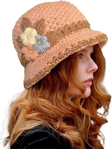 French Thicken Women's Flowers Knitted-Woolen-Hat Fashion Beanie-Hat Lady Crochet-Bucekt-Hat for Winter in Saudi Arabia