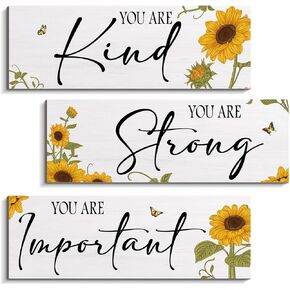 3 قطع عباد الشمس خشبية معلقة جدار الفن اقتباسات إيجابية أنت كافية ملهمة كلمة علامة الديكورات للفتيات في سن المراهقة غرفة النساء (عباد الشمس 4.7 × 13.7 بوصة) in Kuwait