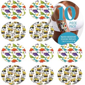Dexcom adhesive mix Dino & Construction Design Adhesive Patches with split backing, easy to apply x 10 Pack