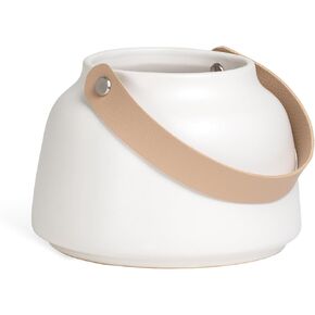 Torre & Tagus Lido Sage Green Cylinder Vase with Handle in Faux Leather - 6" Tall Flower Vase for Centerpiece, Ceramic Round Vase for Home Decor or Wedding Table Decor (Sage Green Vase 5" Dx6 H)