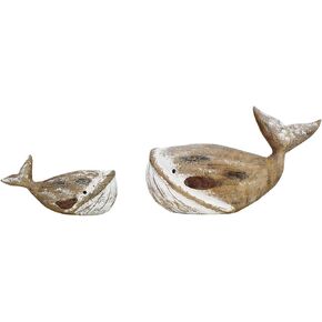 K KILIPES Wood Whale Statue Beach Table Decor for Home, 4.9" H Rustic Hand Carved Wood Sculpture Whale Figurine Coastal Centerpiece Nautical Ocean Decorations