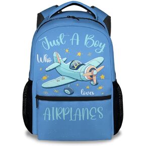 Kids School Backpack - 17 Inch Cute Airplane Bookbag for Boys - Durable Blue School Bag for Travel & Elementary
