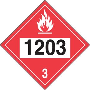 Accuform MPL733VP1 Plastic 4-Digit DOT Placard, Hazard Class 3, "1203" (Gasoline), 10-3/4" Length x 10-3/4" Width x 0.055" Thickness, Black/White on Red