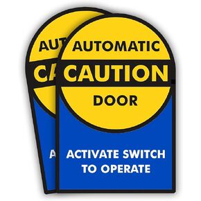 Caution Automatic Door Sticker, Activate Switch to Operate Sticker - 9x6 Inches - Two-Sided Glass Door Safety Decals 2-Pack, Multicolor