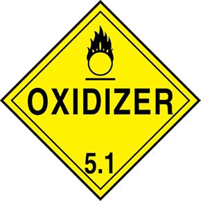 Accuform MPL501VP1 Plastic Hazard Class 5/Division 1 DOT Placard, "Oxidizer 5.1" with Graphic, 10-3/4" Width x 10-3/4" Length, Black on Yellow
