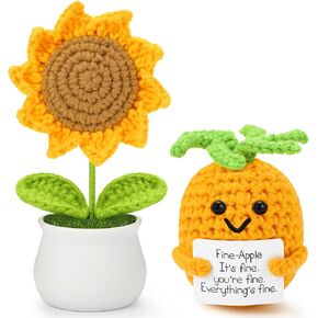 Crochet Flowers & Positive Pineapple, Funny Gifts for Women Desk Decor Birthday Christmas Sunflower Gifts