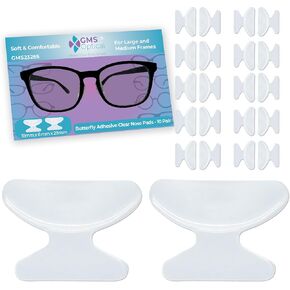 GMS Optical 2.5mm Thick/18mm Long Length - Adhesive Butterfly Contoured Shape Anti-Slip Silicone Eyeglass Nose Pads, Non-Slip Nose Pads for Glasses, for Sunglass Nose Pads Replacement -10 Pair Clear