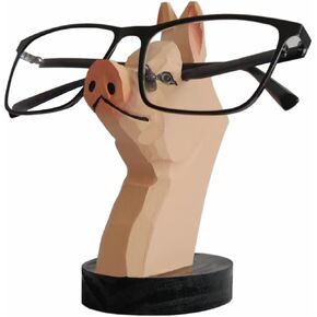 Wood Handmade Carved Eyeglasses Holder Glasses Stand Animal Sunglasses Display Office Home Desk Decor Gift (Black bear)
