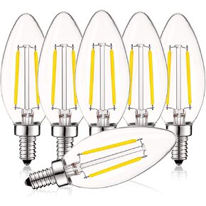 LUXRITE 4W Vintage Candelabra LED Bulbs Dimmable, 400 Lumens, 3000K Soft White, LED Chandelier Light Bulbs 40W Equivalent, Clear Glass, Filament LED Candle Bulb, UL Listed, E12 Base (6 Pack)