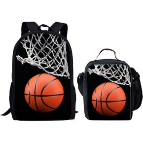 UNICEU Kids School Backpack Set 2 Packs 3D Basketball Print Large Capacity Bookbag with Thermal Lunch Bag