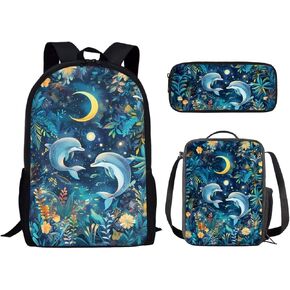 UNICEU Math Science Printed Children's School Backpack for Teen Boys with Lunch Bag and Pencil Case