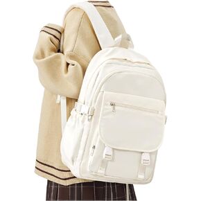 Aesthetic School Backpack for Teens Girls Boys Multi Pocket Backpack Waterproof Book Bags Kawaii College Backpack for Women Men Leisure Backpack(Beige & khaki)