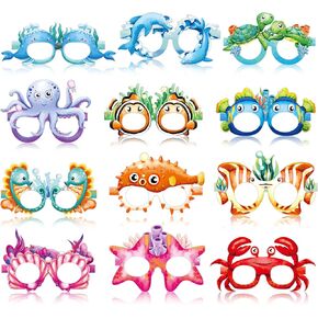 Harloon 36 Pcs Sea Animal Party Favors Under Ocean Paper Glasses Ocean Animal Party Eyeglasses Decorations Ocean Sea Animal Party Photo Booth Props for Underwater Fishing Birthday Party Supplies Favor