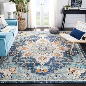 SAFAVIEH Madison Collection 10' Square Blue / Light Blue MAD473M Boho Chic Medallion Distressed Non-Shedding Living Room Bedroom Dining Home Office Area Rug