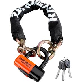 Kryptonite New York 1275 Cinch Ring Bike Chain Lock, 2.5 Feet Long Heavy Duty Anti-Theft Sold Secure Gold Bicycle Chain Lock with Evolution Disc Lock and Keys for E-Bike, Motorcycle, Scooter