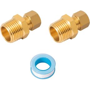 SUNGATOR Brass Compression Tube Pipe Fitting, Straight Coupling Adapter, 3/8 Inch OD x 1/2 Inch NPT Male with an Extra Sealing Tape (4PCS)