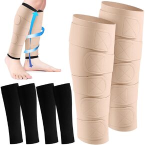 3 Pairs Lymphedema Compression Leg Wraps Adjustable Lower Leg Cover up Medical Shin Splint Wrap for Heaviness Fatigue(Complexion)