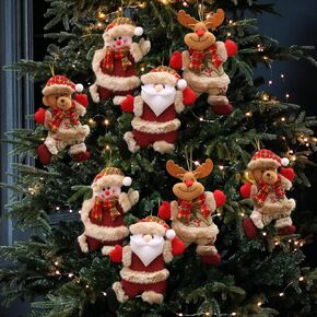 8Pcs Christmas Tree Plush Hanging Ornaments Decorations,Christmas Tree Decoration Pendants Santa Claus Snowman Elk Bear Plush Ornaments for Kid,Christmas Plush for Party Holiday Decorative