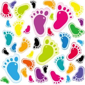 Colorful Footprint Wall Sticker Foot Steps Floor Wall Decals Self-Adhesive Foot Print Decor Art for Children's Bedroom Playroom Baby Nursery Classroom Wall Decorations
