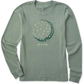 Life is Good Women's Crusher T, Long Sleeve Cotton Graphic Tee Shirt, Crescent Moon Daisies