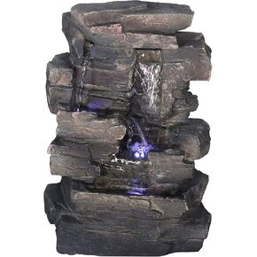 Alpine Corporation 11" Tall Indoor 3-Tier Tabletop Stone Water Fountain with LED Lights