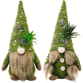 ZTML MS Succulents Air Plants Gnomes, 2Pcs Mr and Mrs Handmade Green Plants Gnomes Plush with Slender Leaves for Plant Stand Indoor Decor, Swedish Plush for Summer Living Room Office Desk Decor