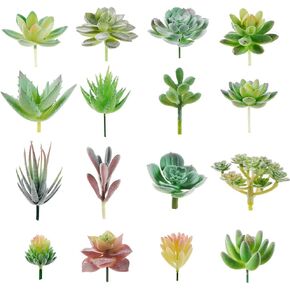 NWFashion 16PCS Artificial Succulent Fake Plants Fake Succulents Villus Style Color