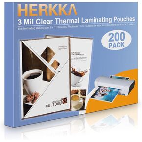 HERKKA 300 Pack Laminating Sheets, Holds 8.5 x 11 Inch Sheets, 3 Mil Clear Thermal Laminating Pouches 9 x 11.5 Inch Lamination Sheet Paper for Laminator, Round Corner Letter Size