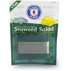 San Francisco Bay Brand Green Seaweed Salad Dried Marine Algae Bulk (0.4 Ounce 16 Mini Sheets) Aquarium Fish Food for Saltwater Marine & Freshwater | Seaweed for All Algae Eater Grazers