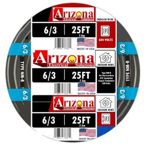 25 FEET 6/3 Type NM-B Copper. #6 AWG, 3 Conductor with Ground. Insulated Jacket Black