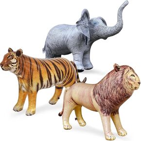 Jet Creations Inflatable Safari Animals, 3-Pack, Giraffe, Zebra, Elephant, for Pool, Party Decoration, 32-36 Inches