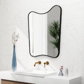 Irregular Wall Mirror 27.5"x 35.5" Asymmetrical Mirror Silver Metal Frame for Living Room Bedroom Entryway Bathroom Decoration