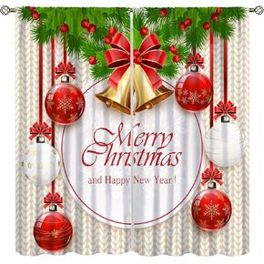 Merry Christmas Curtains, Merry Xmas Glitter Snowflake Window Treatments for Living Room Bedroom Kitchen Holiday Party Decor,Red Burgundy New Year Drapes 2 Panel Sets,42x63 Inch
