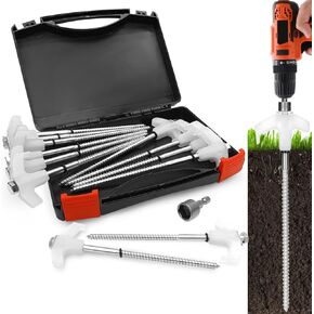 30 Pack Tent Stakes Heavy Duty - 8" Screw in Tent Stakes - Ground Anchors Screw in - Tent Pegs Camping Stakes - Metal Threaded Tent Spikes with 1 Hex Head Driver, 1Stopper T Pull Hook and Storage Bag