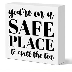 Therapy Office Desk Decor Wooden Sign, School Counseling Social Work Office Psychologist Office Rustic Decoration Gift for Counselor Therapist, You Are in Safe Place to Spill The Tea