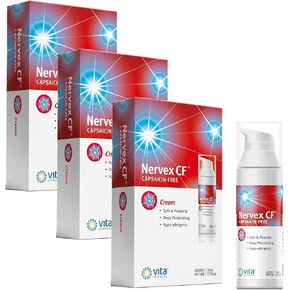 Vita Sciences Nervex CF لتخفيف الاعتلال العصبي لليدين والقدمين - تركيبة كريمية قوية للحرق والوخز والخدر - مع زهرة العطاس، B12، B1، B5، B6، E، MSM، الألوة، وقاعدة زيت جوز الهند، خالية من الكابسيسين